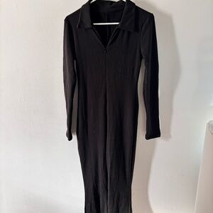 Women's Black Medium Fleece Lined Jumpsuit